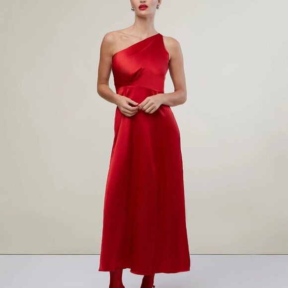 Rachel Parcell One Shoulder Slit Midi Dress Cherry Red - Picture 1 of 4